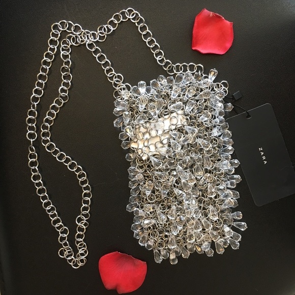 ZARA BNWT Mini Crystal Gemstone Embellished Crossbody Chain Bag - Picture 1 of 10